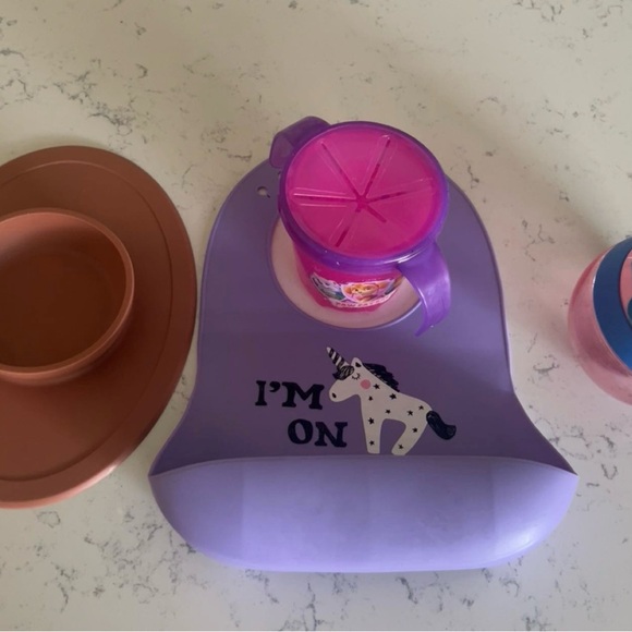 Purple Unicorn Bib with Pink Sippy Cup - Picture 1 of 3